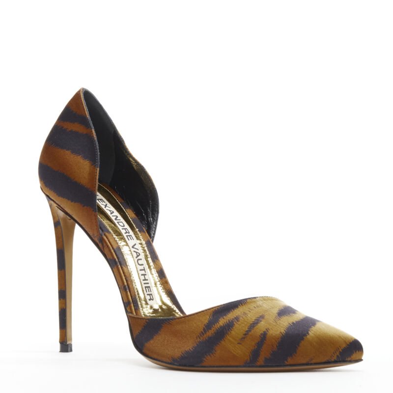 ALEXANDRE VAUTHIER Angelina brown black tiger satin stiletto pumps EU39 US9