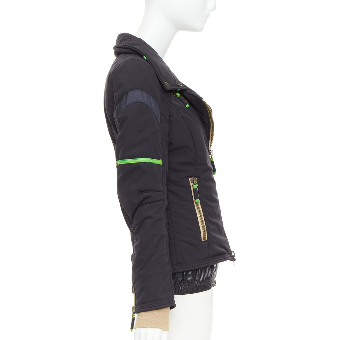 FRAUENSCHUH Limited Edition black nylon green nude zip snow puffer jacket XS
