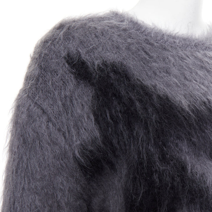 CHRISTIAN DIOR grey mohair silk black graphic fluffy long sleeve sweater FR36 S