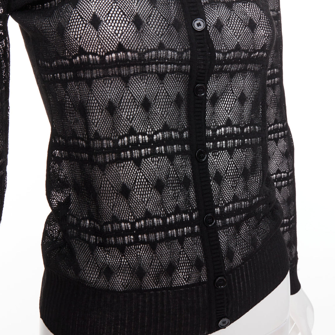 BOTTEGA VENETA black crochet knit button up sheer cardigan IT36 XXS
