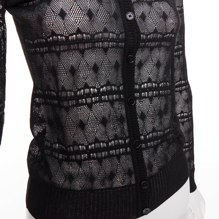 BOTTEGA VENETA black crochet knit button up sheer cardigan IT36 XXS