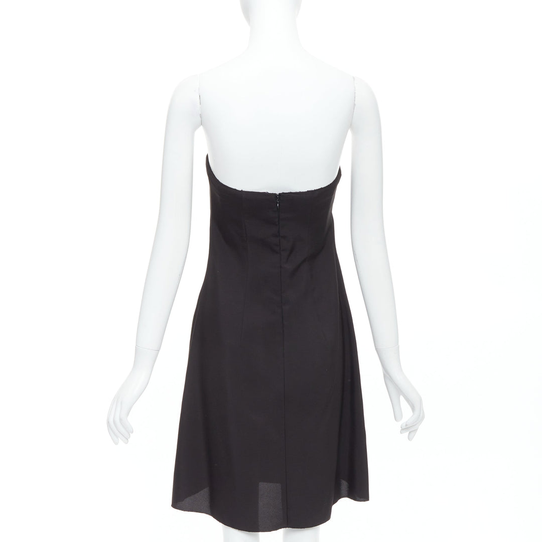 PRADA 2006 black pleat front corseted strapless dress IT38 XS