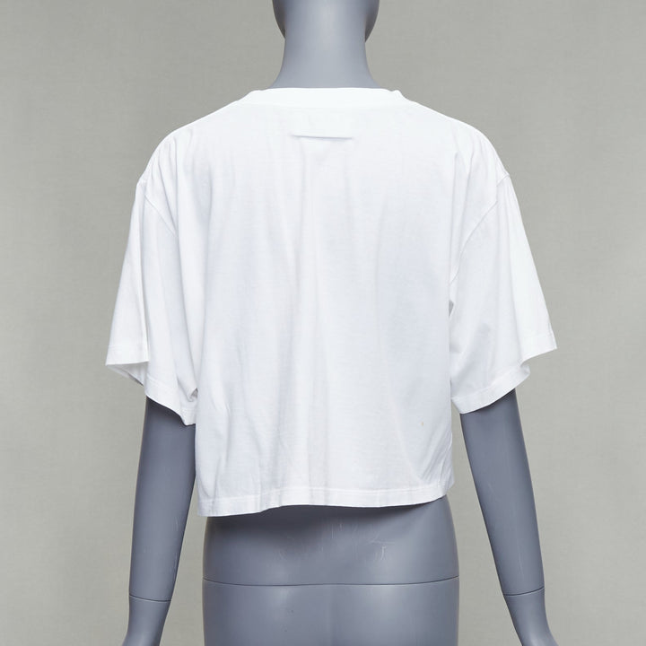 MAISON MARGIELA MM6 white cotton blend black logo cropped tshirt XS
