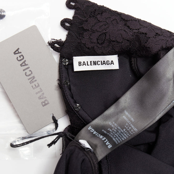BALENCIAGA Demna 2022 black lace mock neck glove top FR34 XS Kim Kardashian