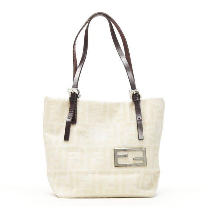 vintage FENDI Zucca FF Monogram beige canvas leather 90's top handle tote bag