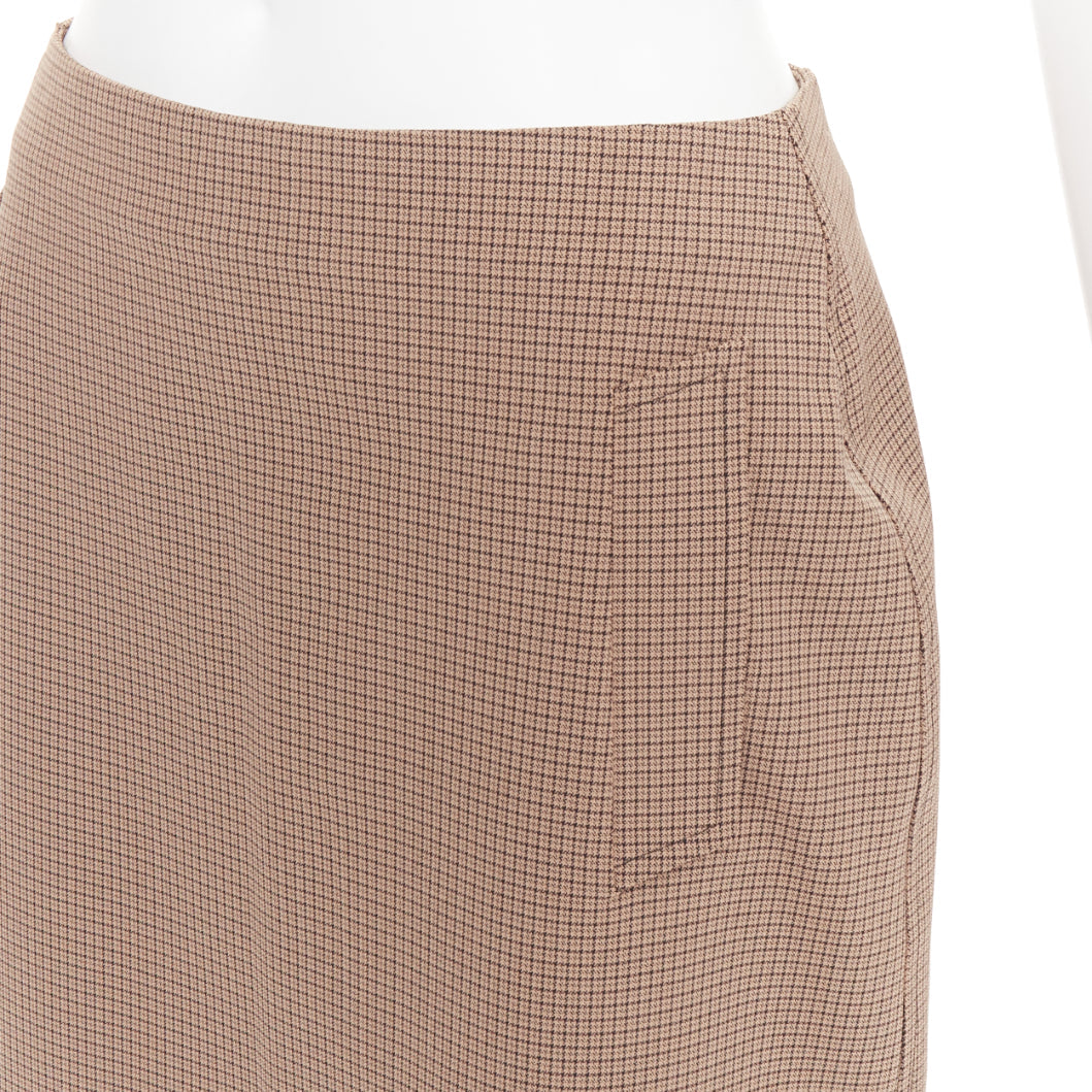 PRADA Vintage brown micro houndstooth checked high waist pencil skirt IT42 M