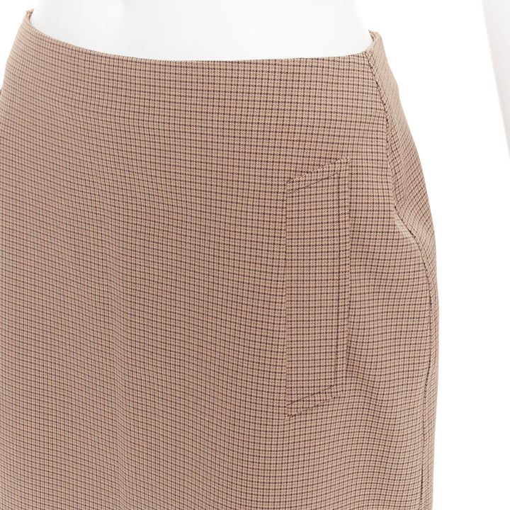 PRADA Vintage brown micro houndstooth checked high waist pencil skirt IT42 M
