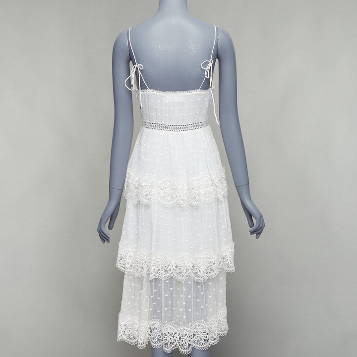 ZIMMERMANN white silk cream swiss dot embroidery lace tier dress US0 XS