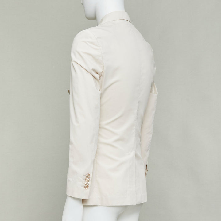 DOLCE GABBANA Taormina beige cotton silk buttons double breasted blazer IT44 XS