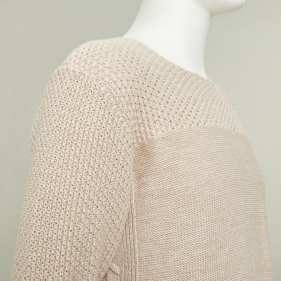 ISSEY MIYAKE beige oatt openwork yoke panels textured cotton sweater JP1 S