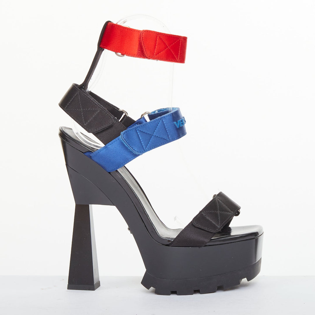 VERSACE 2016 Runway technical satin block heel lug platform sandals EU37 US7
