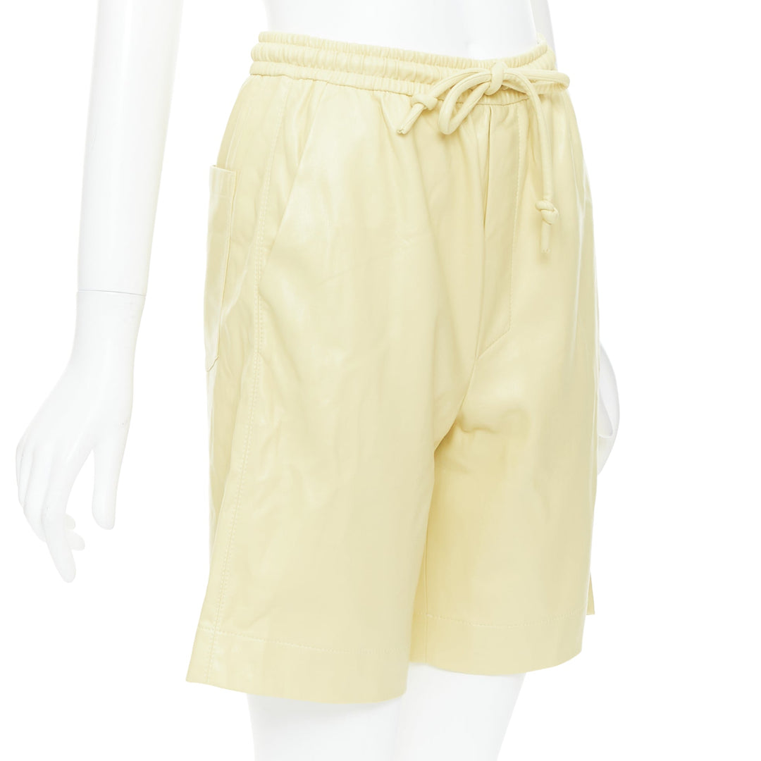 NANUSHKA  Munira Okobor butter yellow vegan leather drawstring bermuda shorts XS