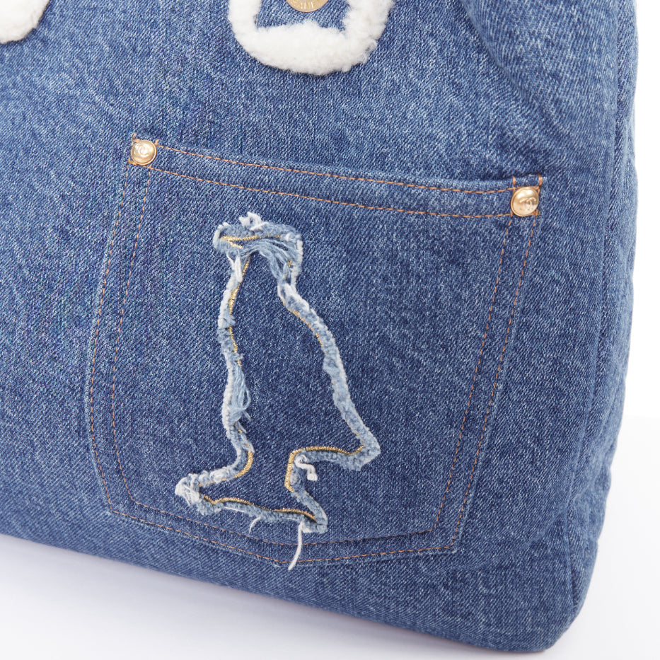 CHANEL 2019 Runway Paris-Egypt Deauville Hieroglyph Shopping Tote denim blue