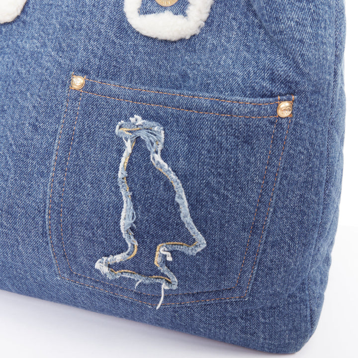 CHANEL 2019 Runway Paris-Egypt Deauville Hieroglyph Shopping Tote denim blue