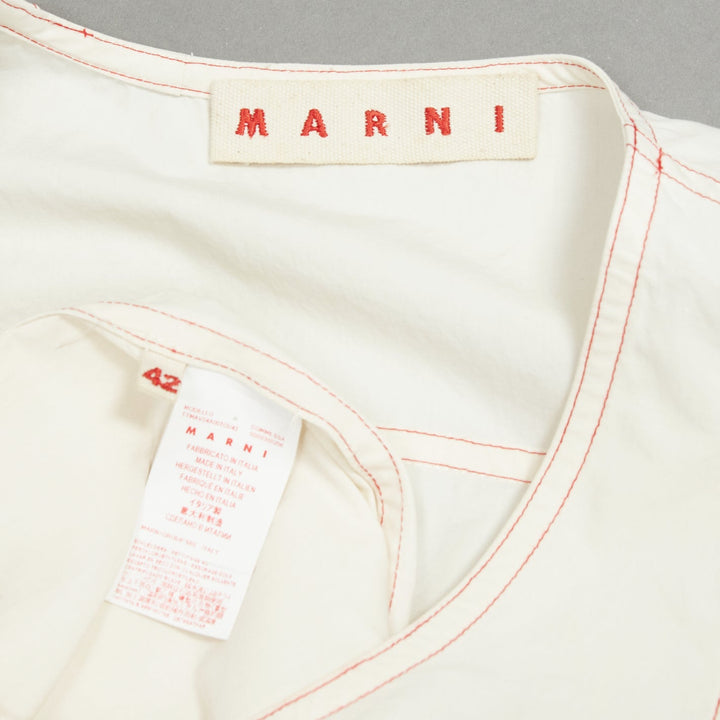 MARNI cream 100% cotton red overstitch boxy scoop neck utility vest IT42 M