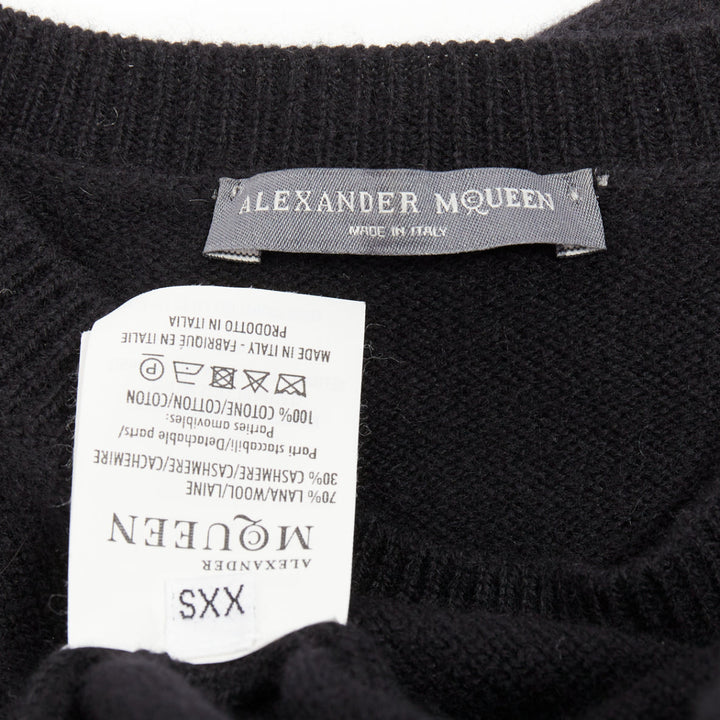 ALEXANDER MCQUEEN black wool cashmere sweater white cotton peplum top XXS