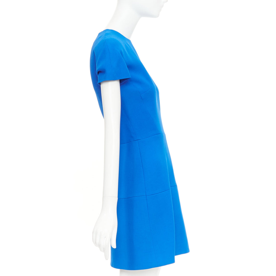 VICTORIA BECKHAM cobalt blue silk structured cap sleeve cocktail dress UK8 S