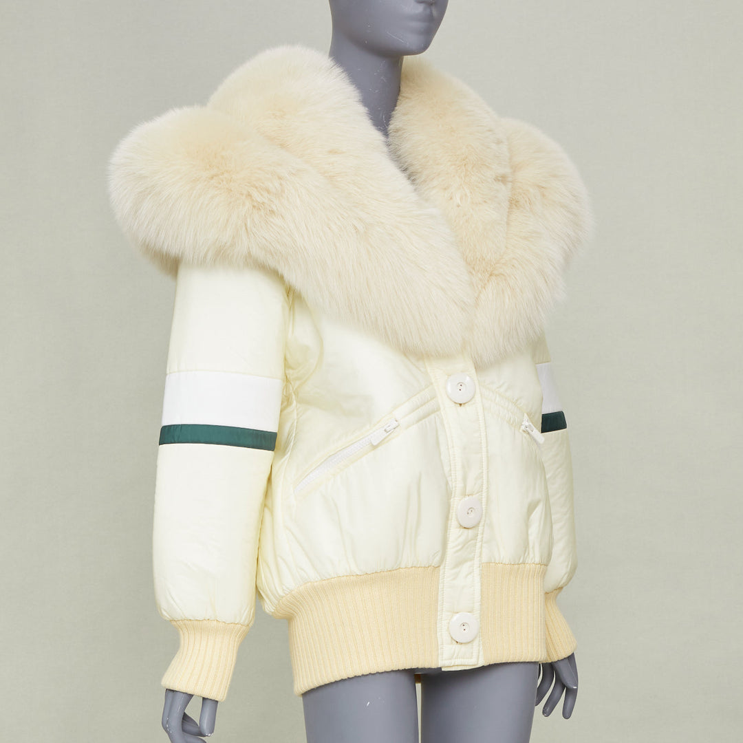 MIU MIU 2017 Runway oversized fur collar striped puffer bomber jacket IT36 XXS