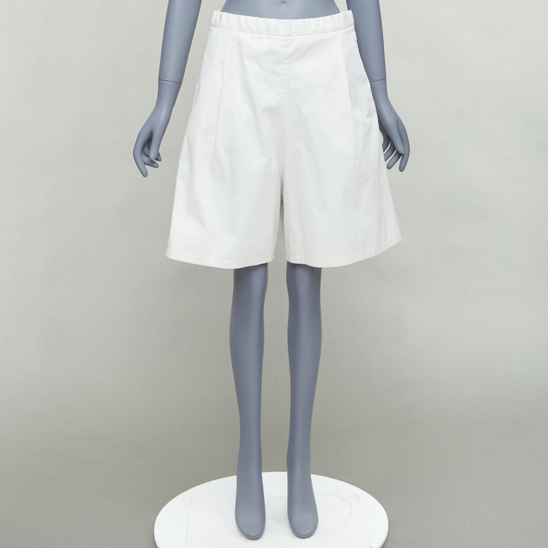 MARNI cream white front pleat wide leg bermuda shorts IT38 XS