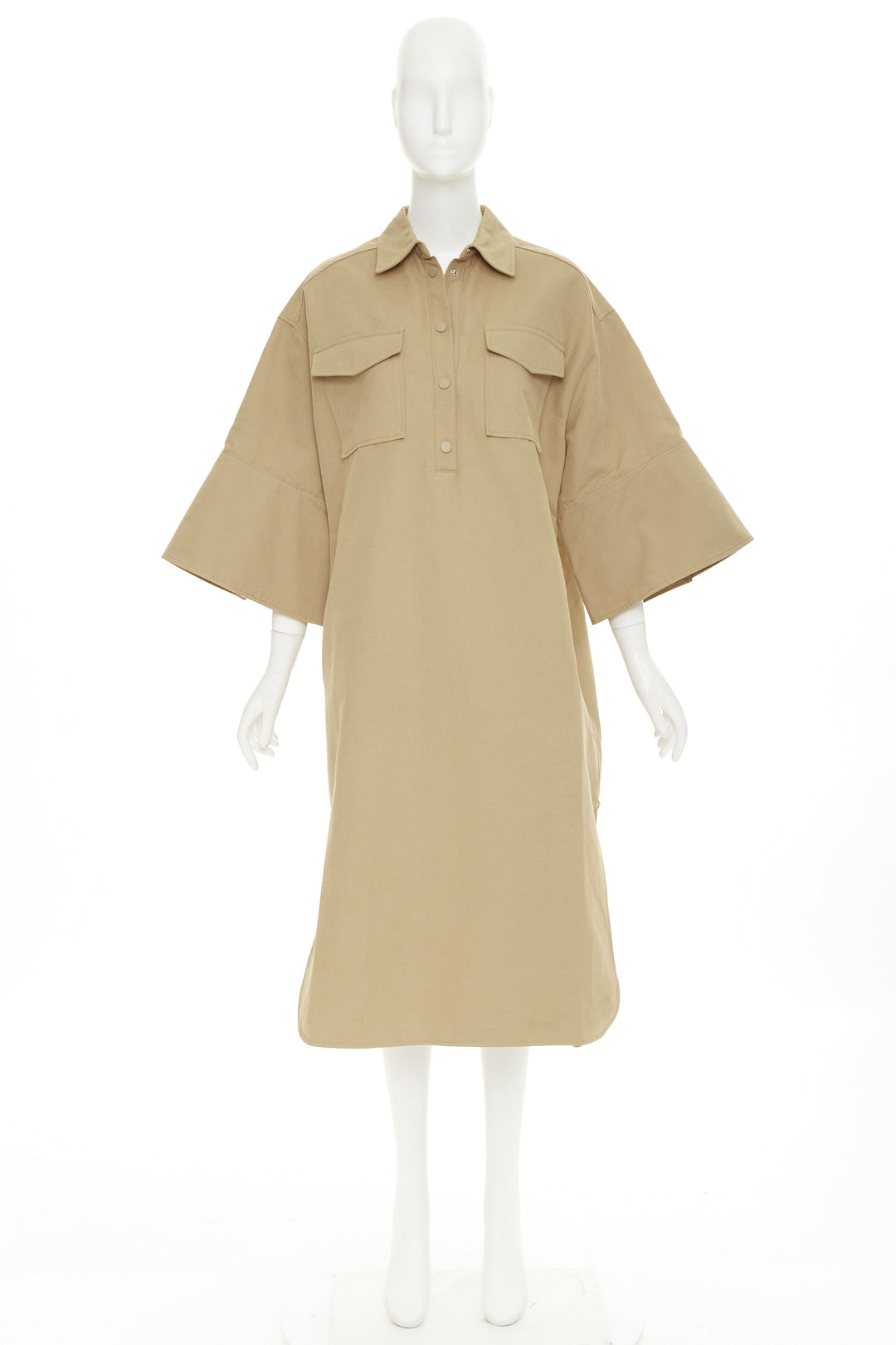 REMAIN BIRGER CHRISTENSEN Bonny cargo khaki organic cotton midi dress FR36 S