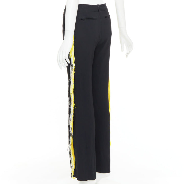 CHRISTOPHER KANE black georgette yellow white fringe trim trouser pants UK8 S
