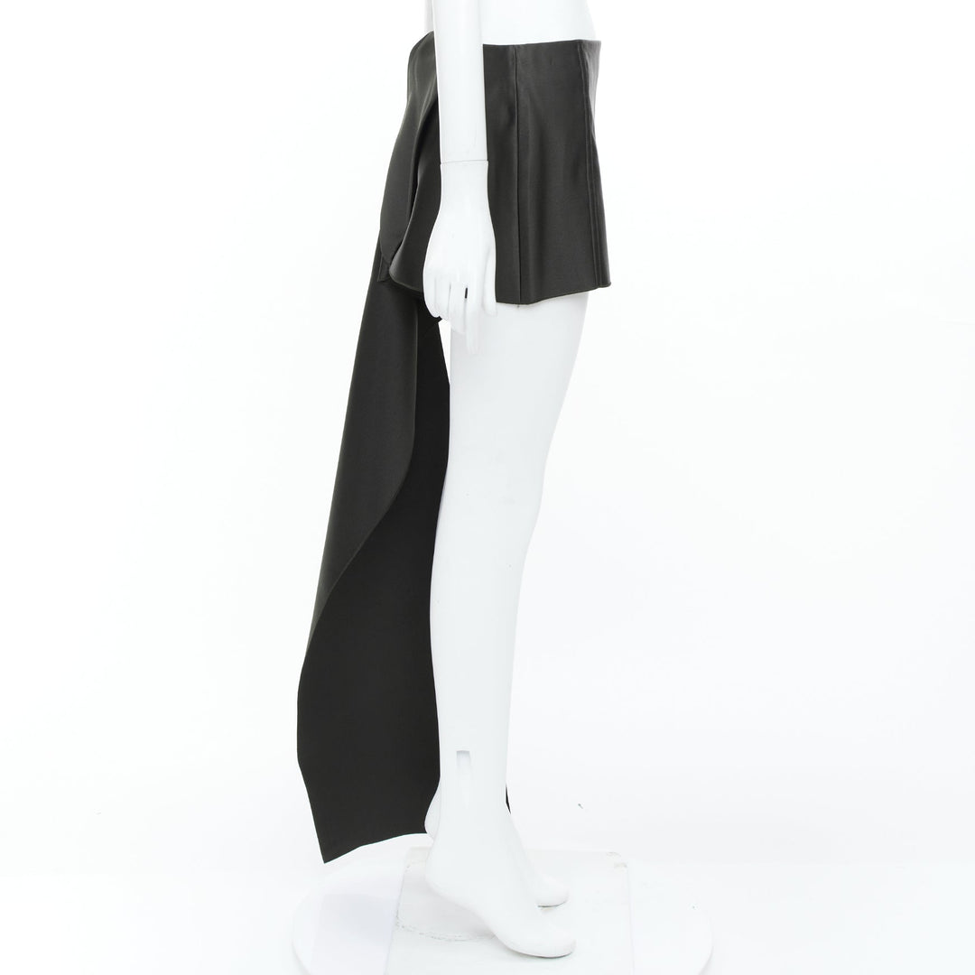 PRADA 2022 Runway black silk satin origami trail train mini skirt IT38 XS