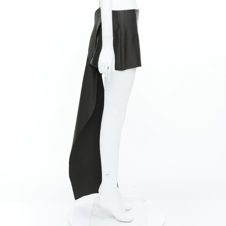 PRADA 2022 Runway black silk satin origami trail train mini skirt IT38 XS