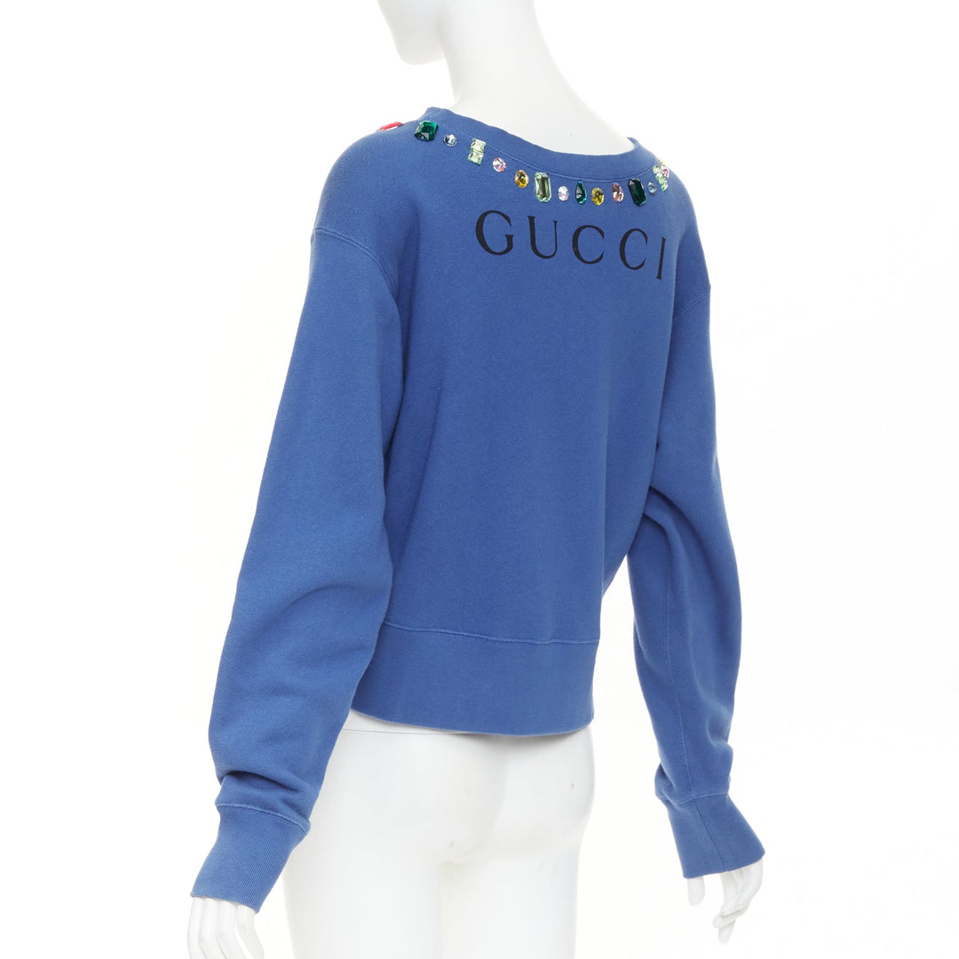 GUCCI 2018 MLB New York Yankees blue cotton jeweled bateau neck sweatshirt XS