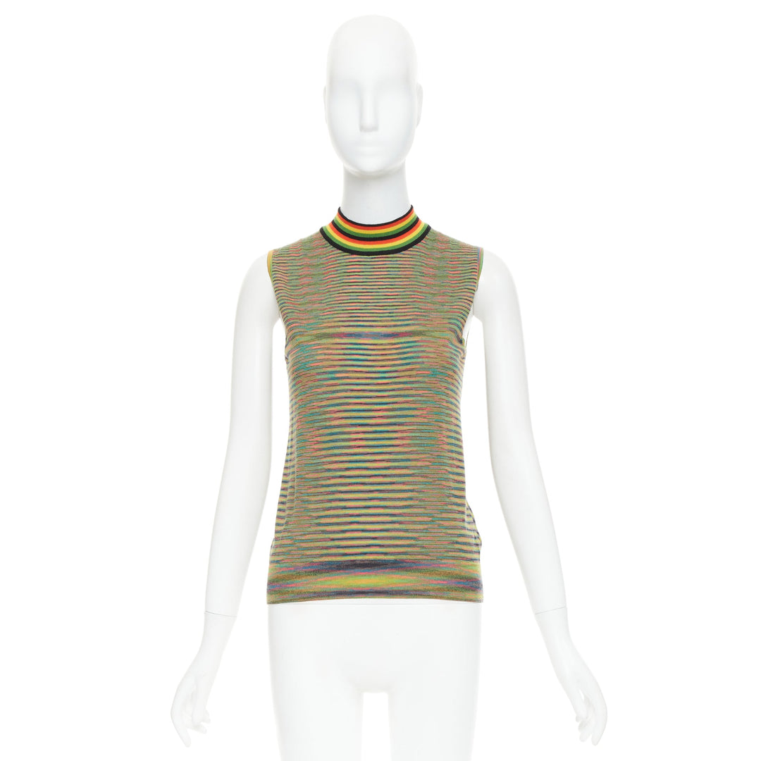 MISSONI Rasta rainbow multicolour graphic wool knitted high neck tank top IT40 S