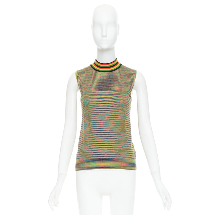 MISSONI Rasta rainbow multicolour graphic wool knitted high neck tank top IT40 S