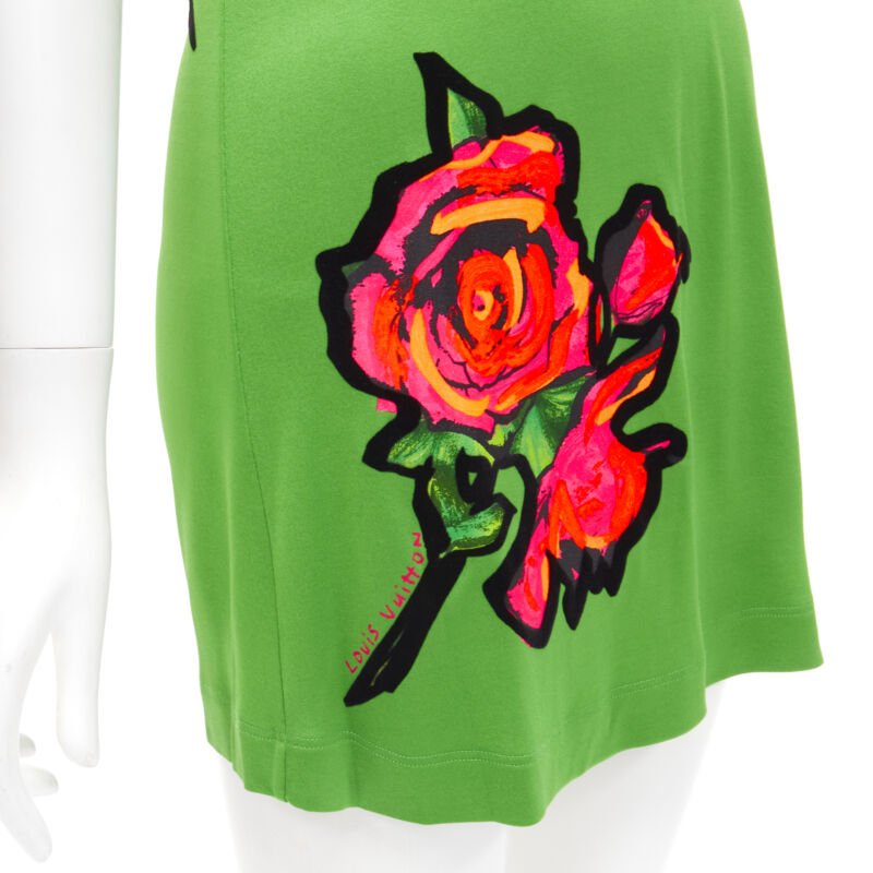 LOUIS VUITTON Stephen Sprouse Neon pink Graffiti Pop Rose green mini dress S