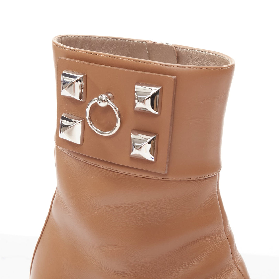 HERMES Decouverte 50 Beige Dore brown leather silver hardware ankle boots EU36