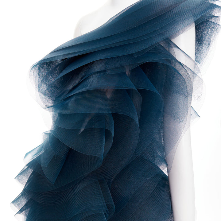 rare ALEXANDRE VAUTHIER COUTURE SS2014 Runway teal blue tulle ruffle mini