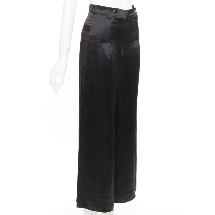 CHANEL 2021 Runway black silk wide leg cc resin button sailor trousers FR34 XS