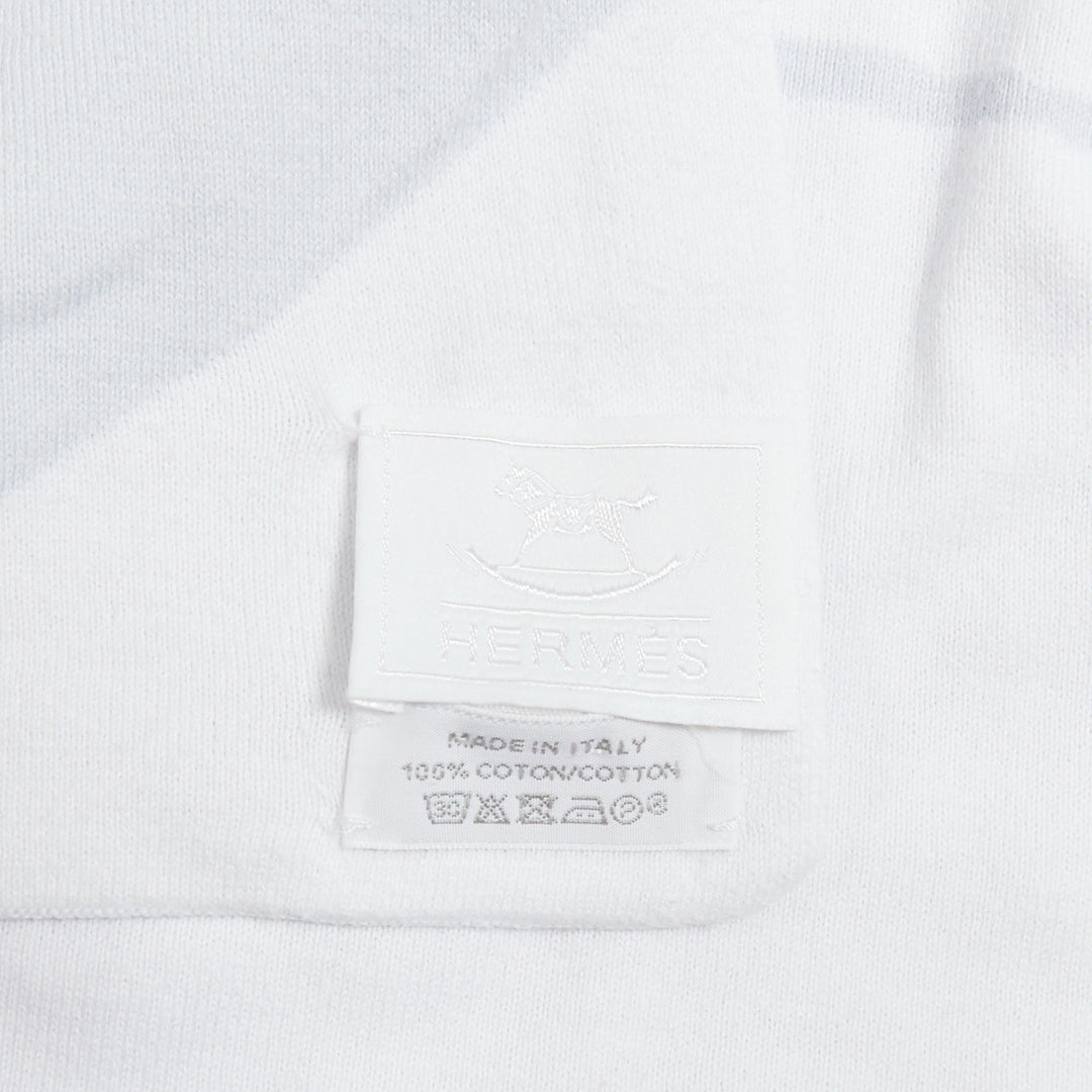 HERMES Baby light blue cotton baby horse print white trim blanket 115cm