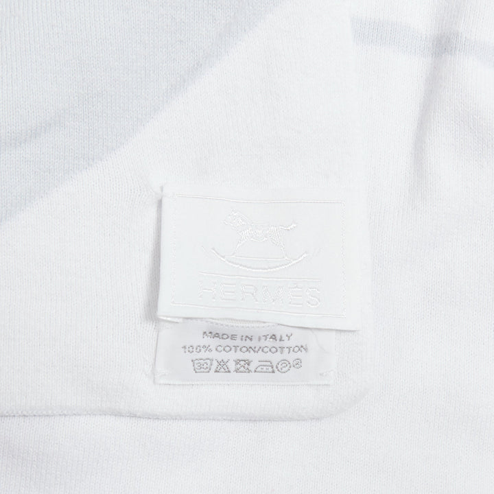 HERMES Baby light blue cotton baby horse print white trim blanket 115cm