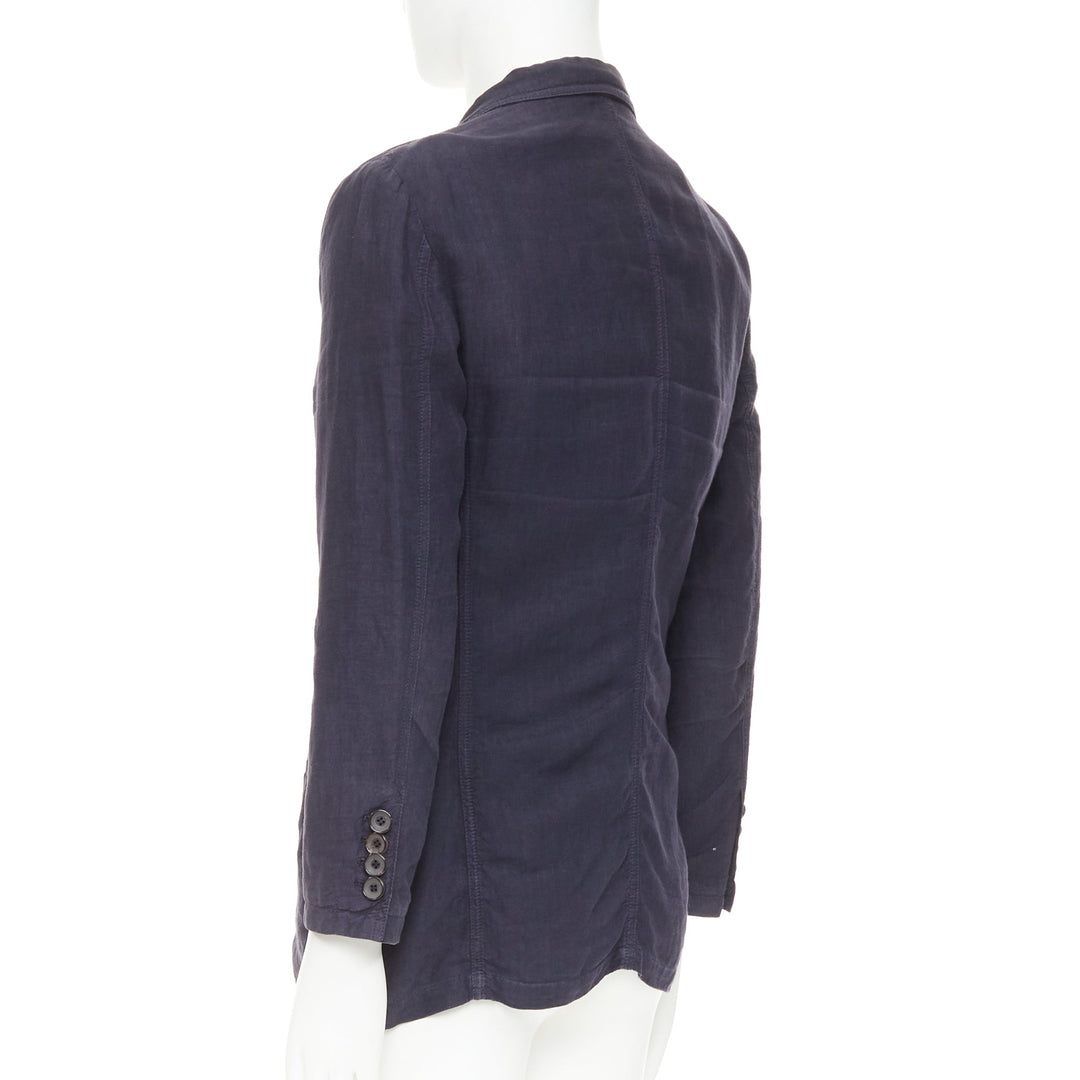 GIORGIO ARMANI navy washed linen cotton  unstructured casual blazer IT46 S
