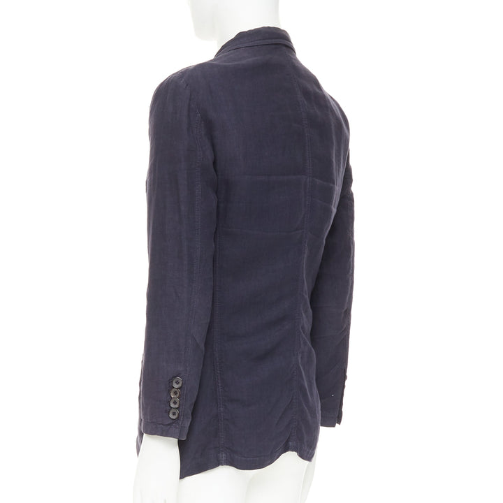 GIORGIO ARMANI navy washed linen cotton  unstructured casual blazer IT46 S