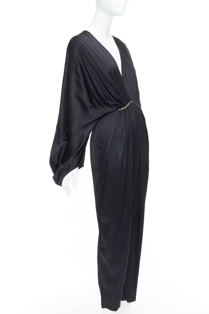 STELLA MCCARTNEY Morgan black gold pleated plunge jumpsuit IT34 XXS Alicia Keys