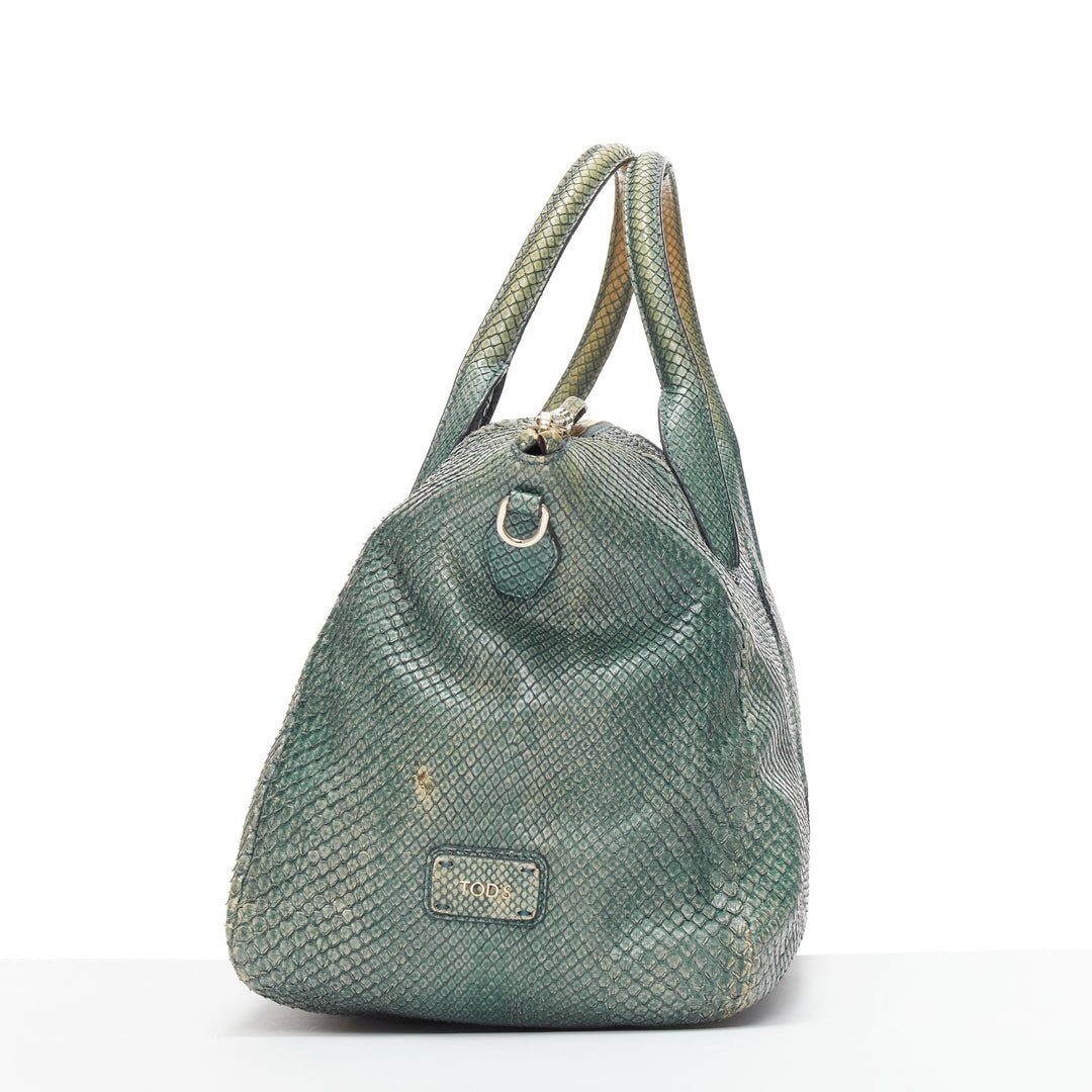 TOD'S D-Styling Bag blue green scaled leather panelled top handle tote