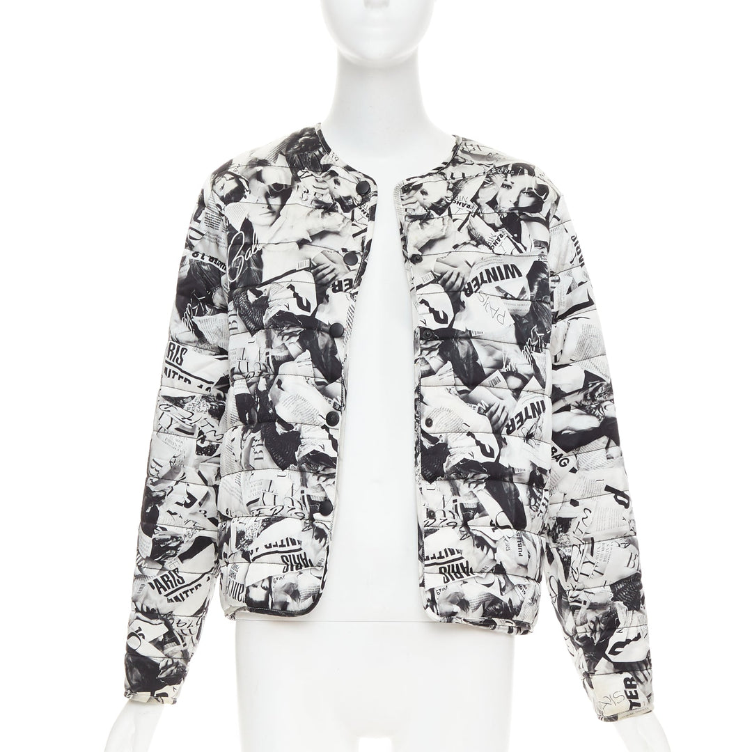 BALENCIAGA Demna 2019 black white magazine tabloid print padded coat FR34 XS