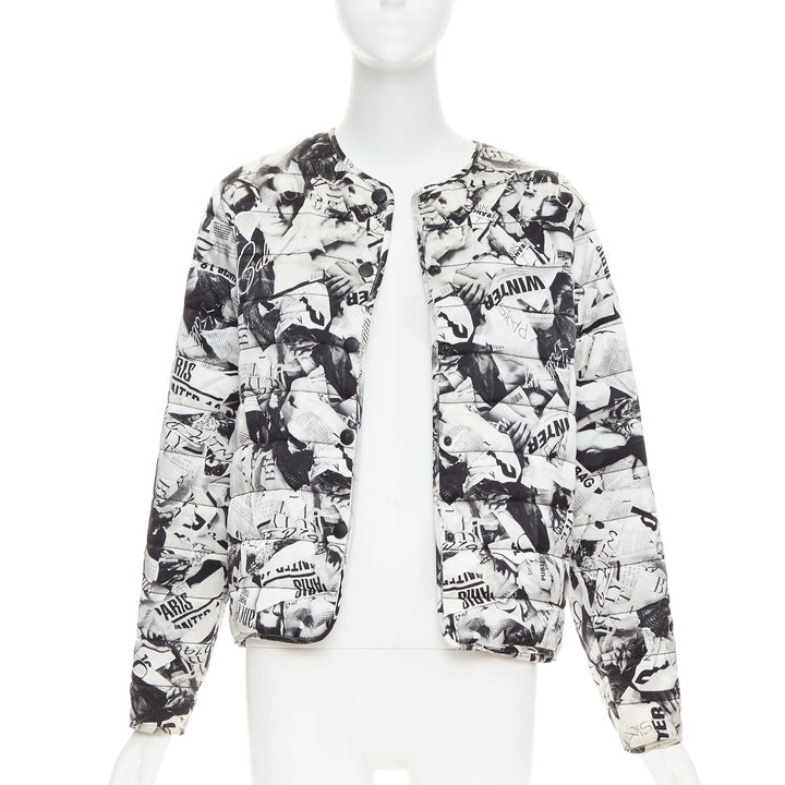 BALENCIAGA Demna 2019 black white magazine tabloid print padded coat FR34 XS