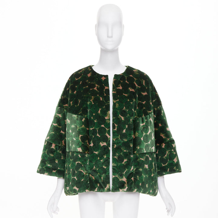 DRIES VAN NOTEN 2024 Violini Abstract Print green velvet cocoon jacket M