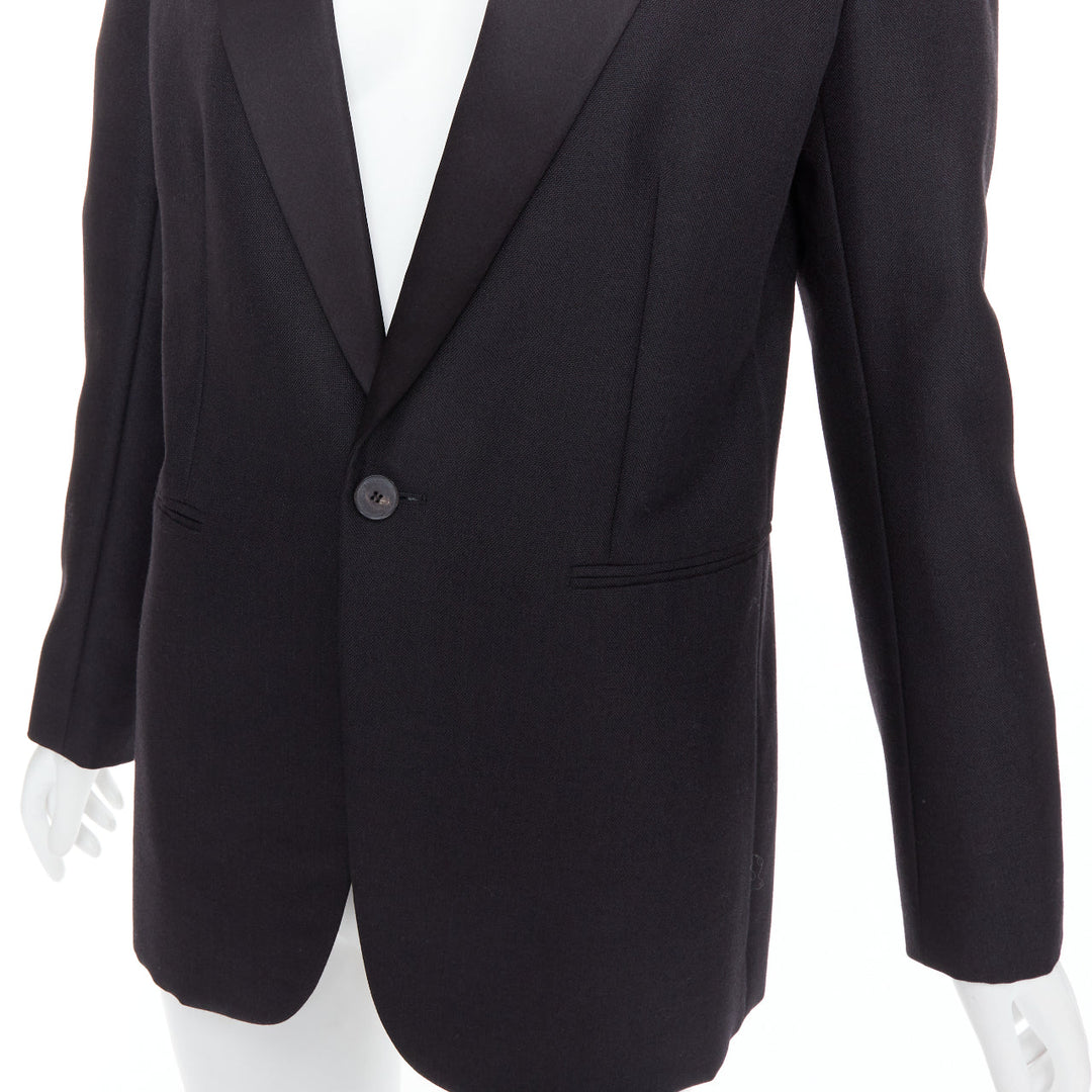 CHRISTIAN DIOR black wool mohair boxy peak collar tux jacket FR40 L