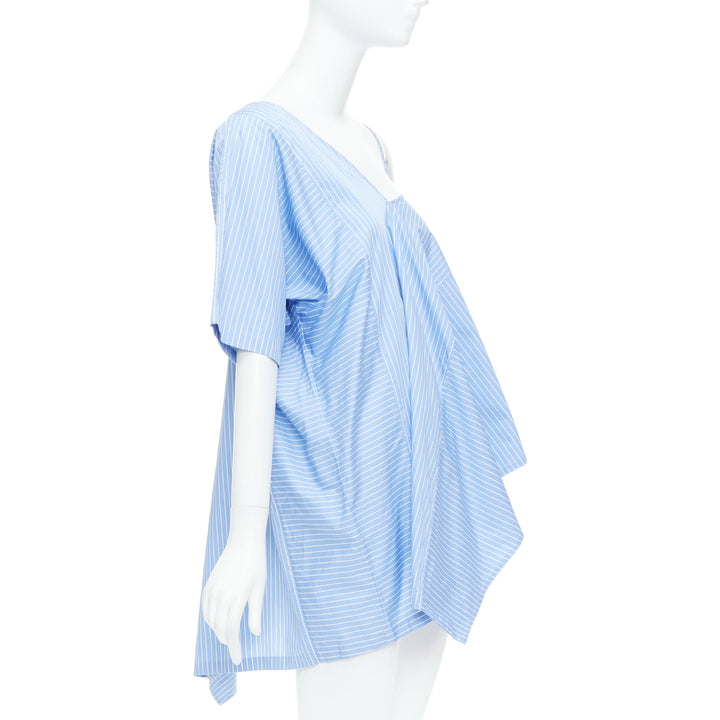 MAISON MARGIELA blue cotton striped deconstructed half cami top IT38 XS