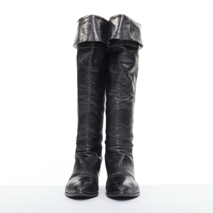 PRADA Vintage black soft nappa leather over the knee exposed back zip boots EU38