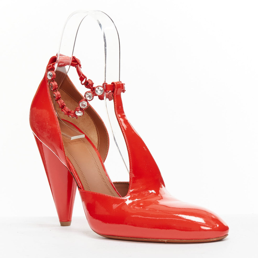OLD CELINE Phoebe Philo Tango red patent crystal t-strap heels EU38