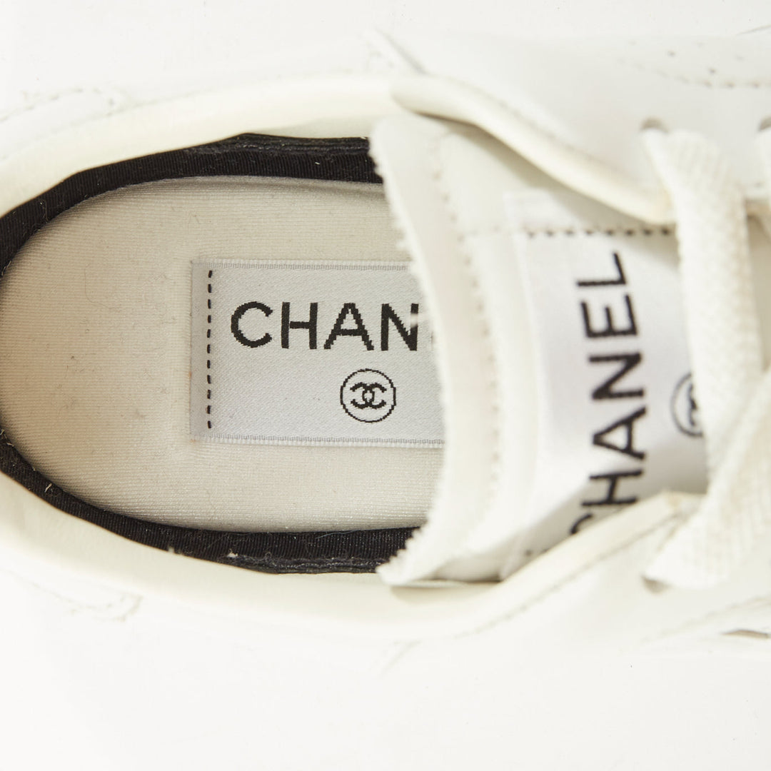 CHANEL 2023 white calfskin perforated CC logo lowtop trainer court sneakers EU38