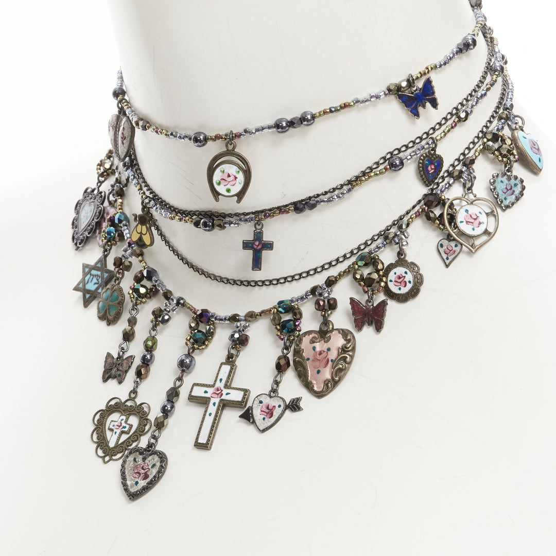 ERICKSON BEAMON Star of David cross heart charm multi choker bracelet set