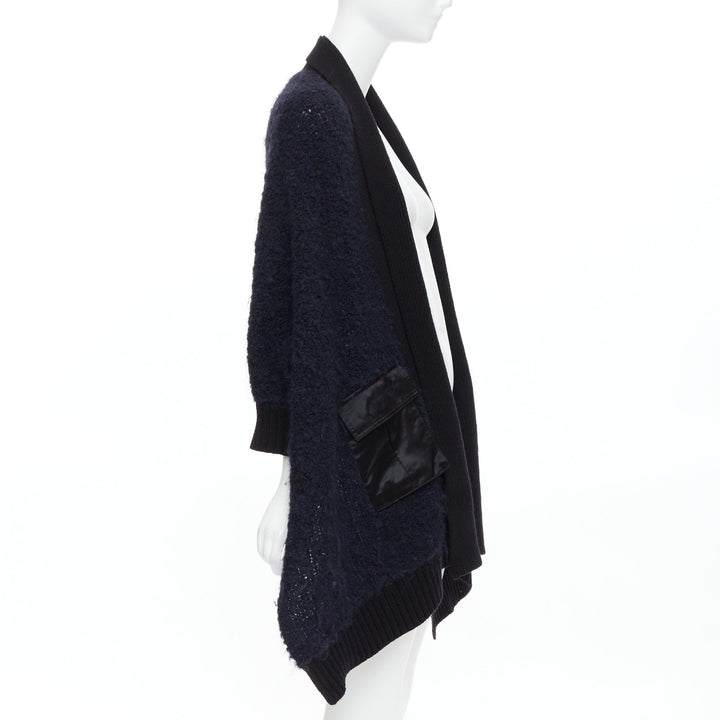SACAI LUCK black navy wool alpaca blend pocketed high low cardigan JP1 S